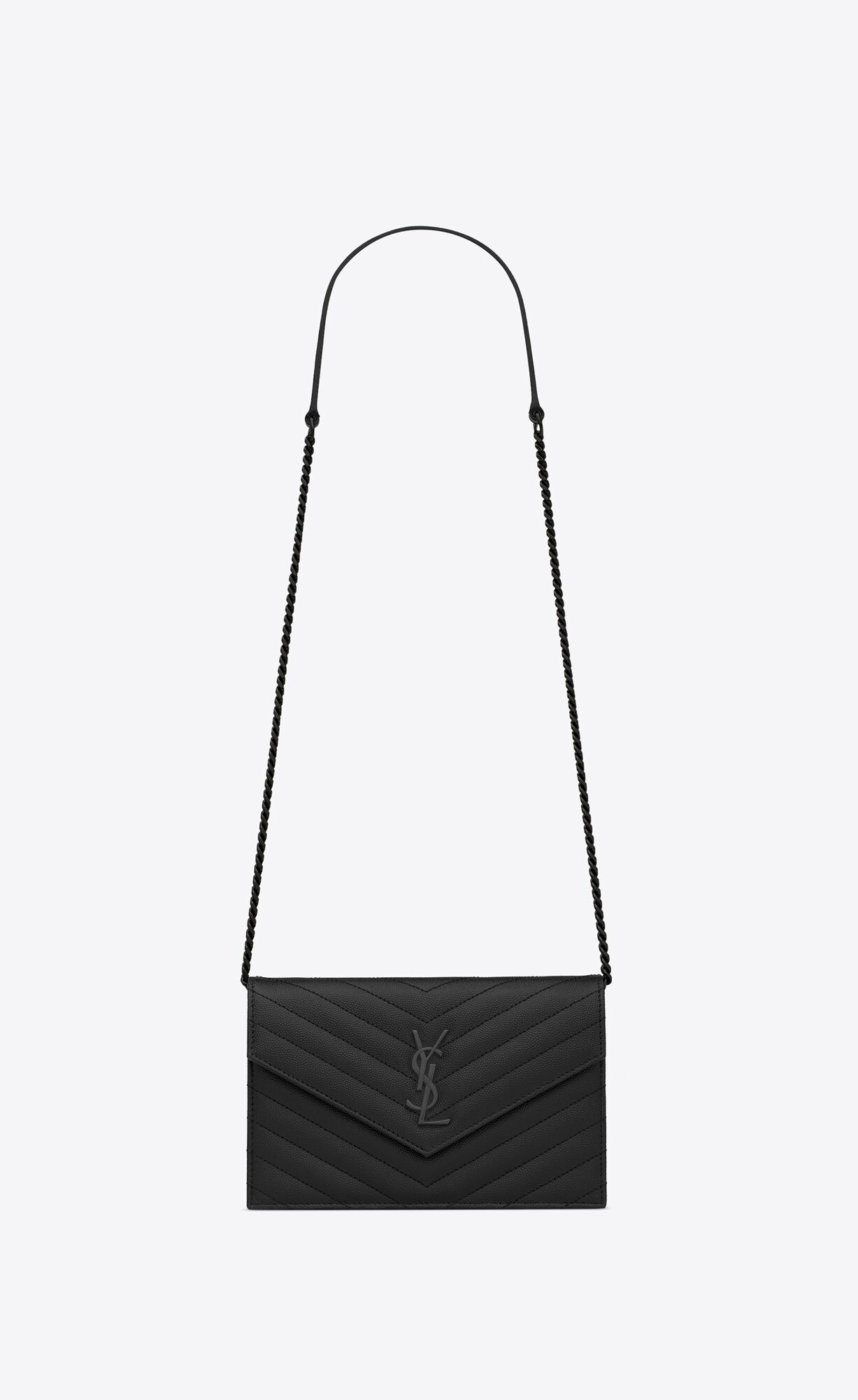 YSL Cassandre Matelassé Envelope Chain Wallet In Grain De Poudre Embossed Kozene Noir | 95416-SDAC