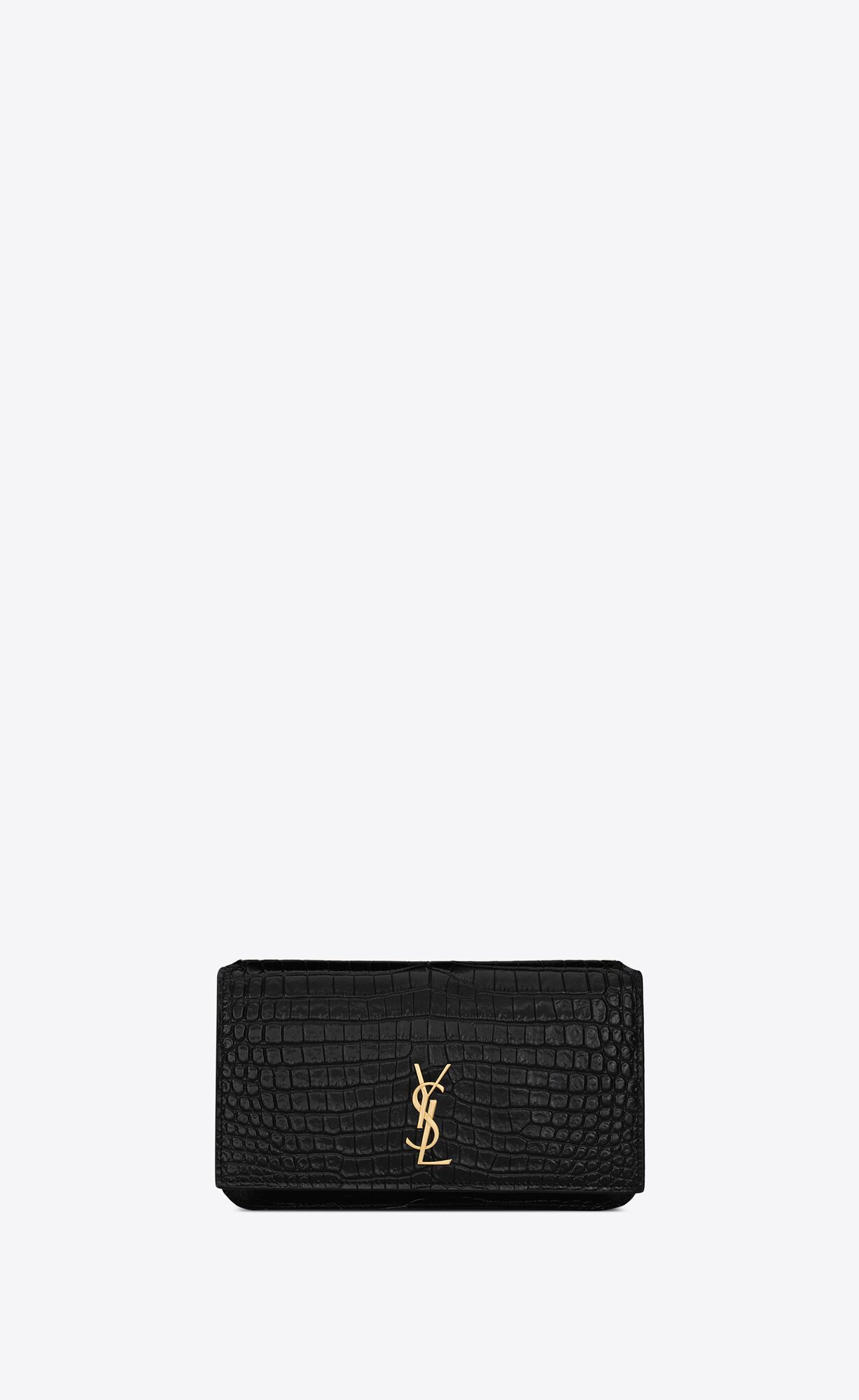 YSL Cassandre Phone Holder With Remienkove In Shiny Crocodile-embossed Kozene Čierne | 45021-AJVZ