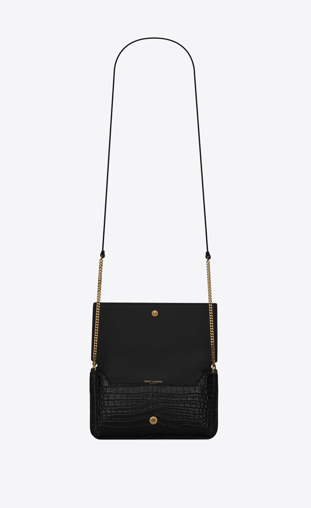 YSL Cassandre Phone Holder With Remienkove In Shiny Crocodile-embossed Kozene Čierne | 45021-AJVZ