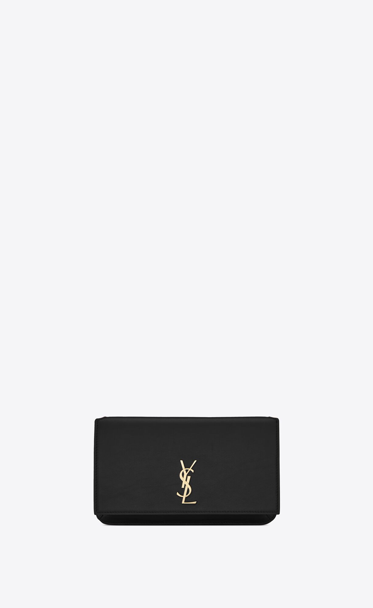 YSL Cassandre Phone Holder With Remienkove In Smooth Kozene Čierne | 62109-HGZX