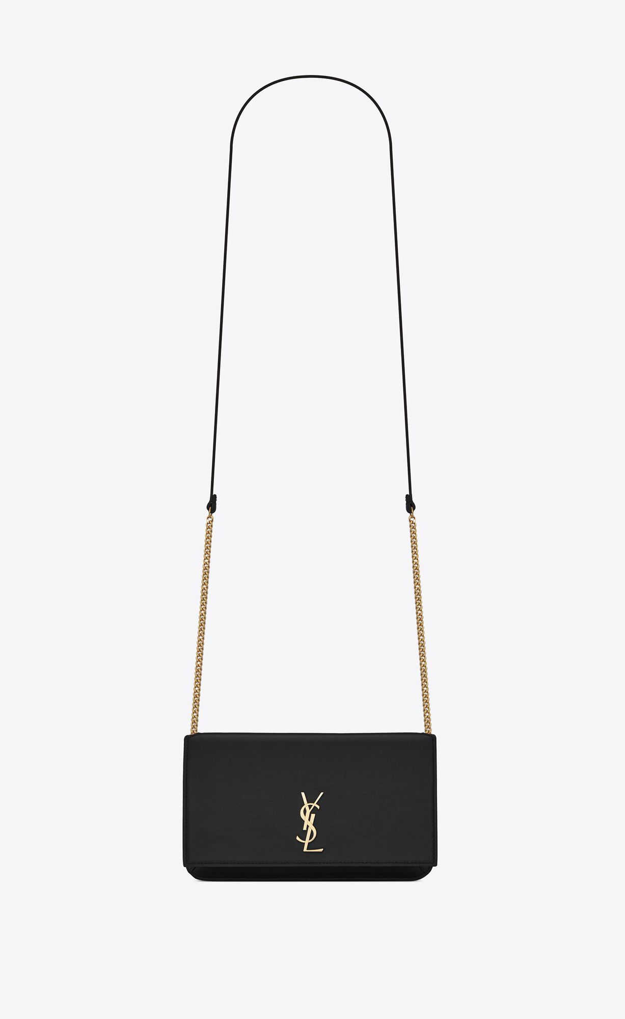 YSL Cassandre Phone Holder With Remienkove In Smooth Kozene Čierne | 62109-HGZX