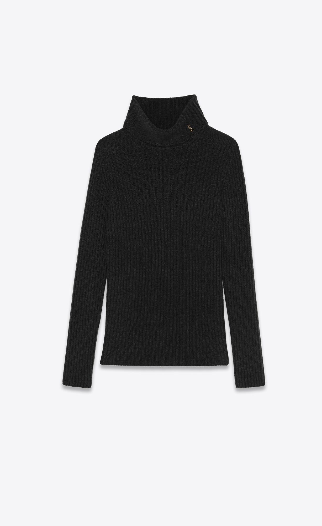 YSL Cassandre Rebrovaný Turtleneck Svetrove Saty In Vlna And Cashmere Čierne | 92576-CNZU