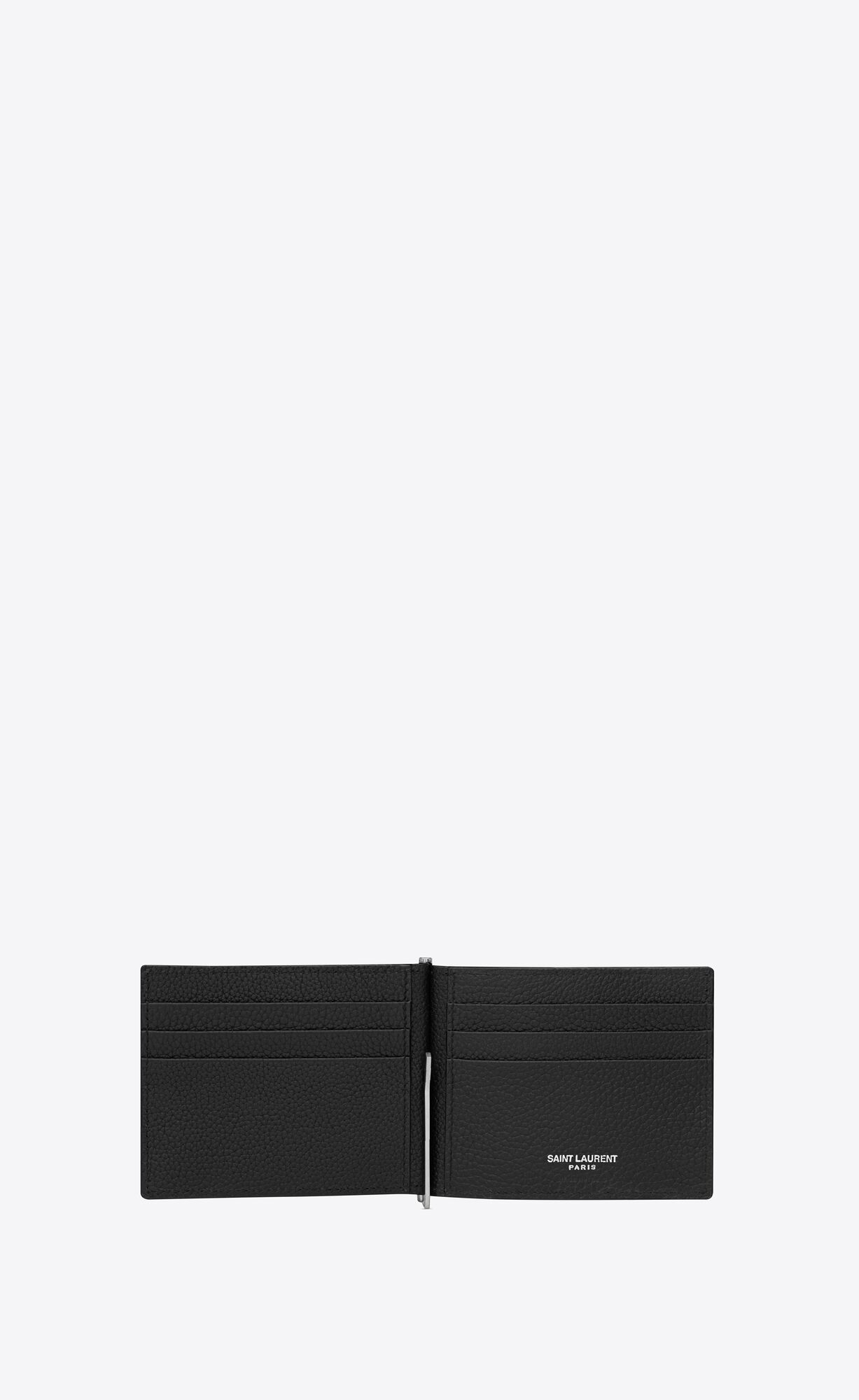 YSL Cassandre Shadow Saint Laurent Bill Clip Wallet In Grained Kozene Čierne | 89051-IKDT