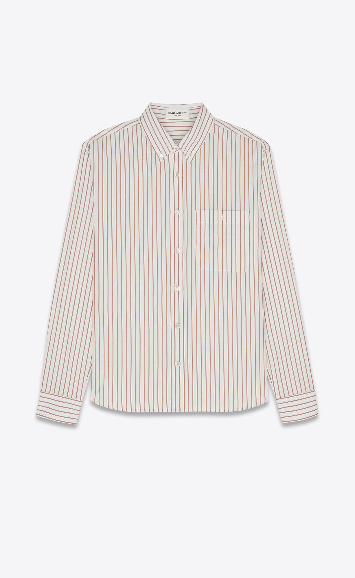 YSL Cassandre Shirt In Pruhované Bavlnene Poplin Creme Caramel | 16582-UBNI