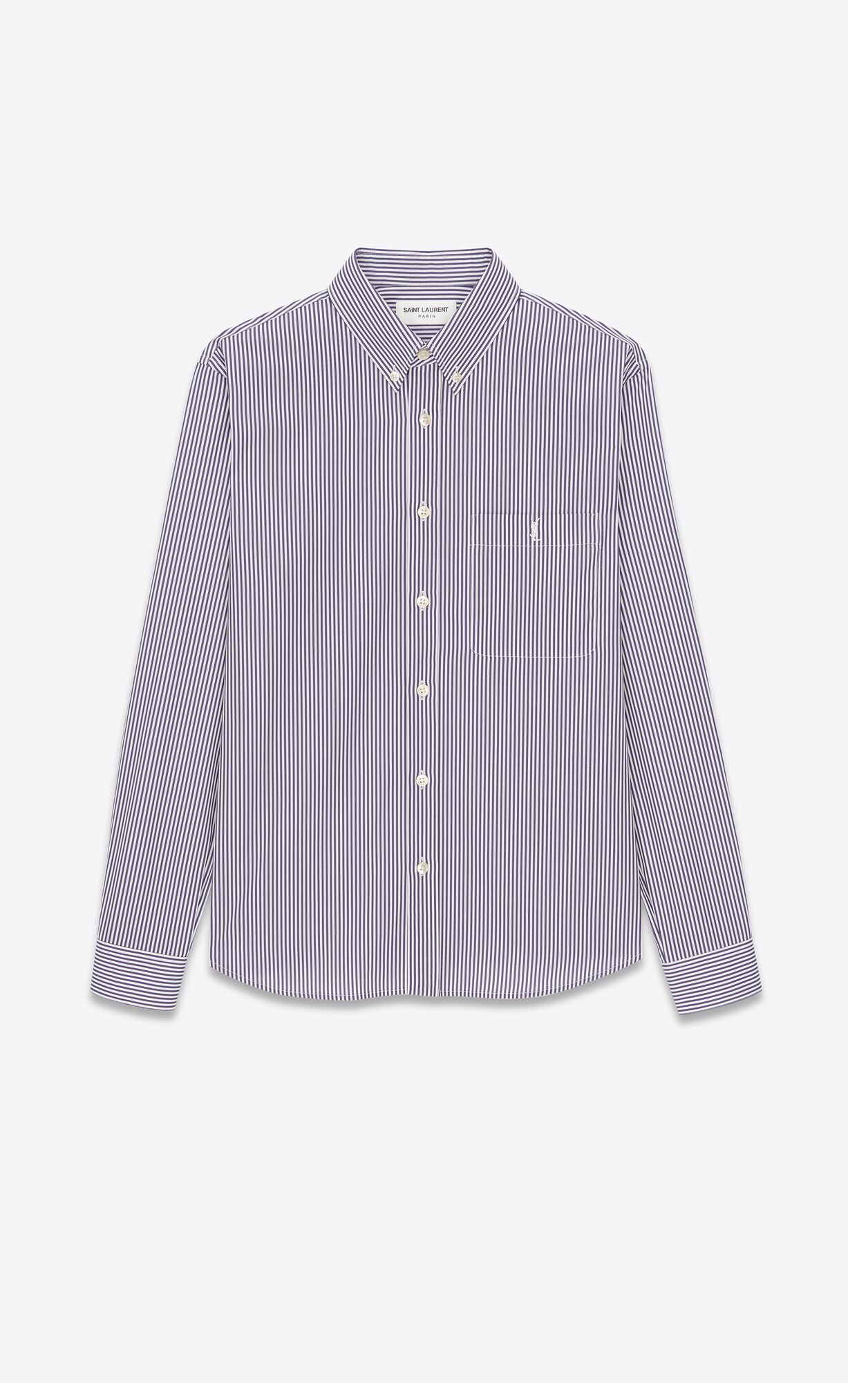 YSL Cassandre Shirt In Pruhované Bavlnene Poplin Blanc Et Encre | 24560-MLOH