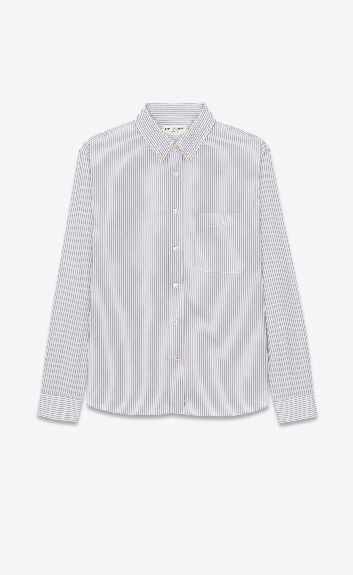 YSL Cassandre Shirt In Pruhované Bavlnene Poplin Blanc Et Noir | 32174-HAIO