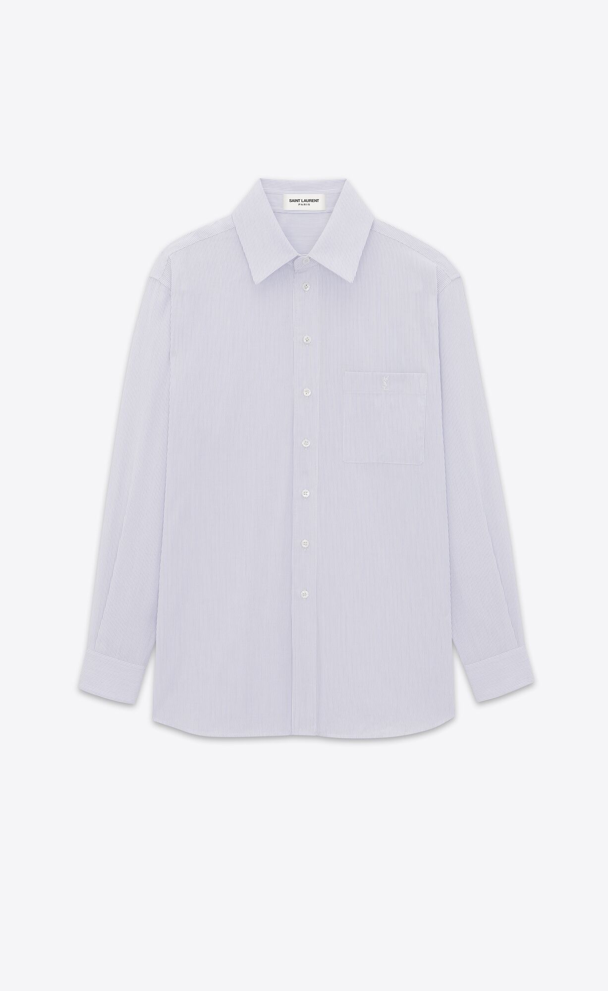 YSL Cassandre Shirt In Pruhované Bavlnene Poplin Blanc Bleu | 87512-XIWM