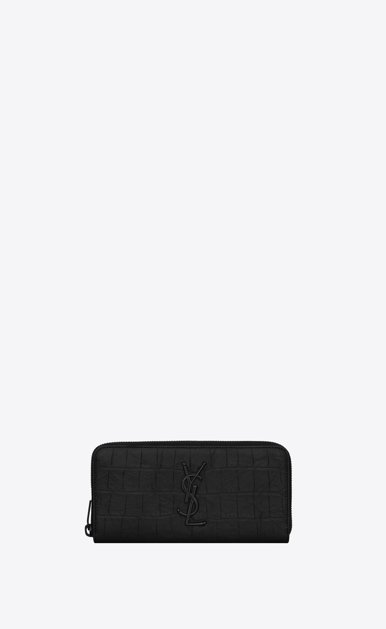 YSL Cassandre Zip-around Wallet In Crocodile-embossed Kozene Čierne | 80163-WMDJ