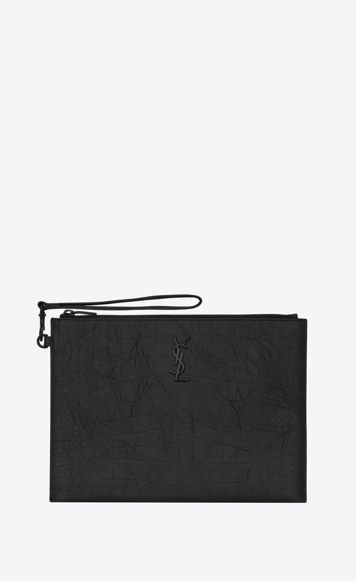 YSL Cassandre Zipped Tablet Holder In Crocodile-embossed Kozene Noir | 09413-CJTE