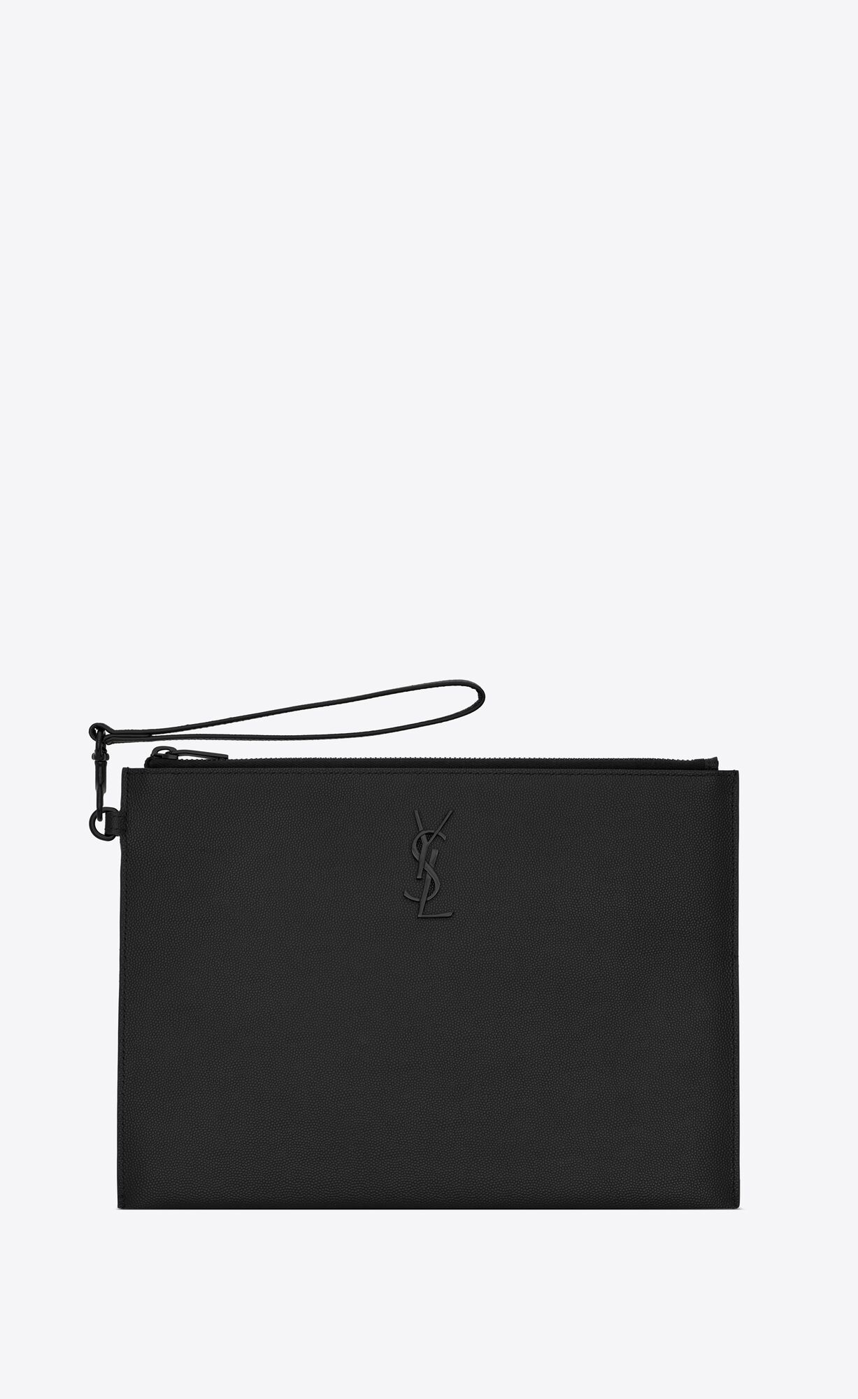 YSL Cassandre Zipped Tablet Holder In Grain De Poudre-embossed Kozene Noir | 29671-ZEIL