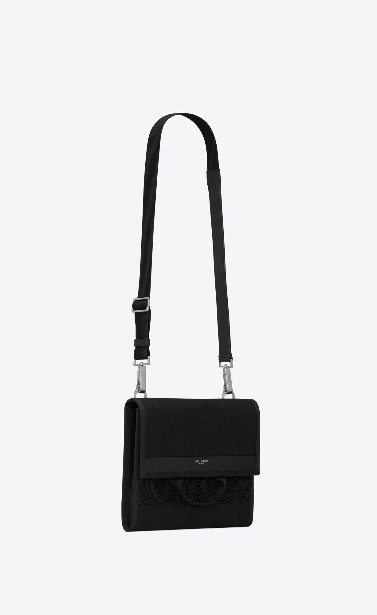 YSL City Flap Crossbody Pouch In Platene Čierne | 24790-OMQT