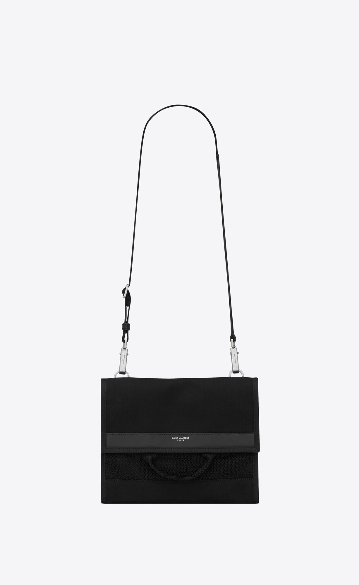 YSL City Flap Crossbody Pouch In Platene Čierne | 24790-OMQT