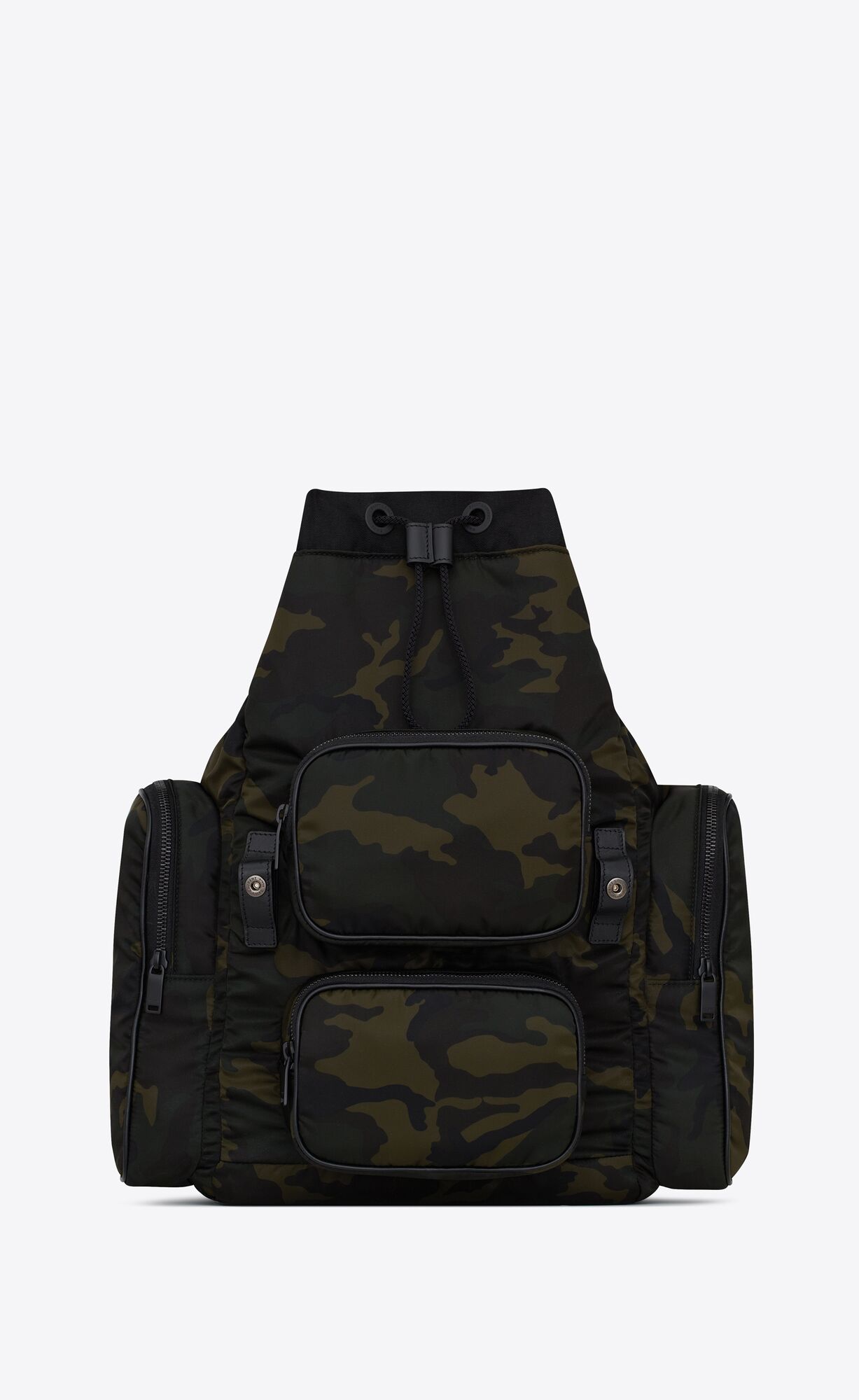 YSL City Multi-pocket Backpack In Smooth Kozene And Nylon Čierne Hnedožltý | 74120-AQWG