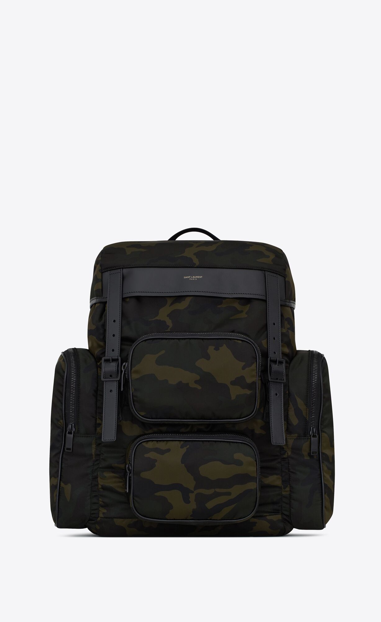 YSL City Multi-pocket Backpack In Smooth Kozene And Nylon Čierne Hnedožltý | 74120-AQWG