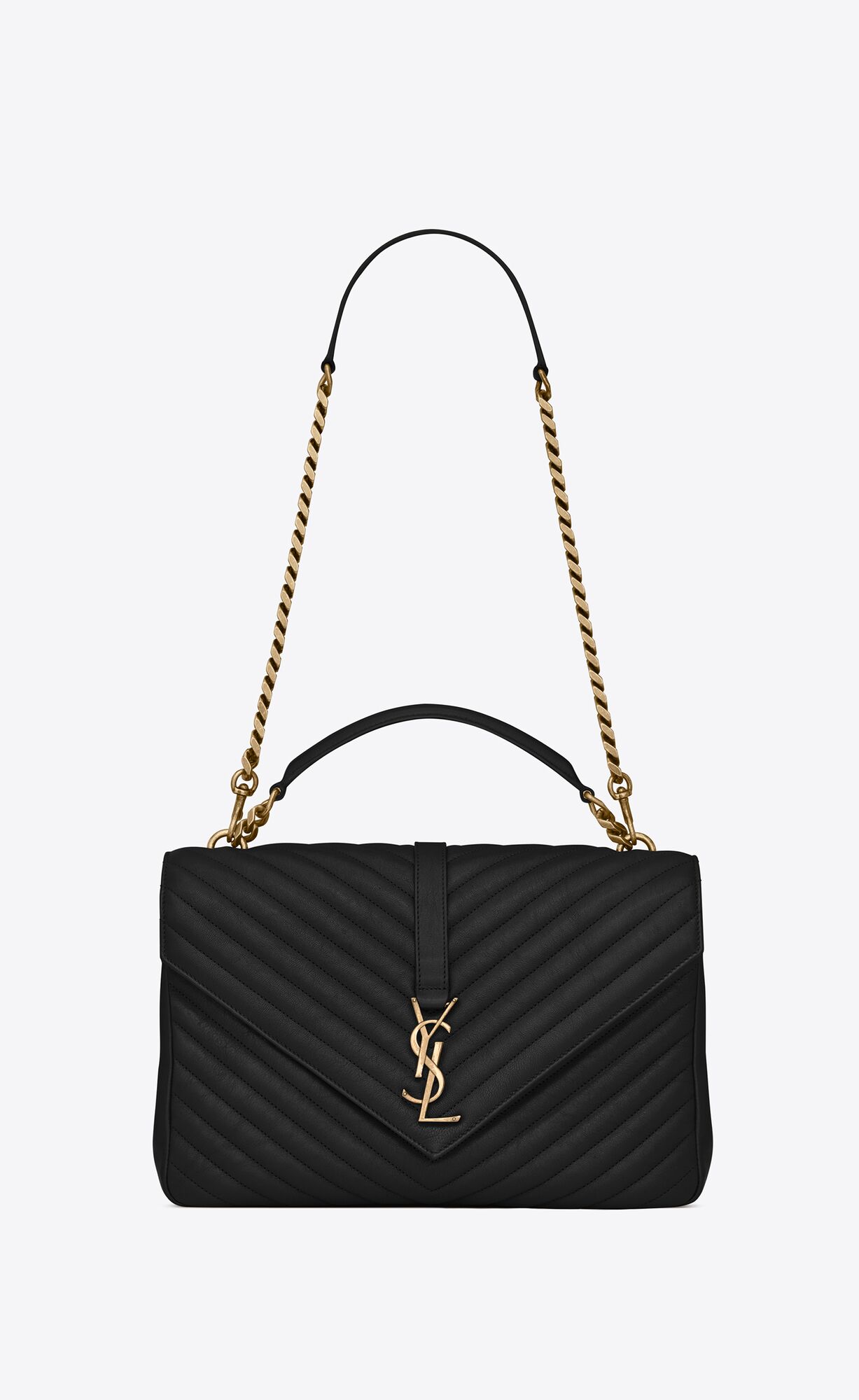 YSL College Large Chain Bag In Prešívané Kozene Čierne | 03597-NWFX