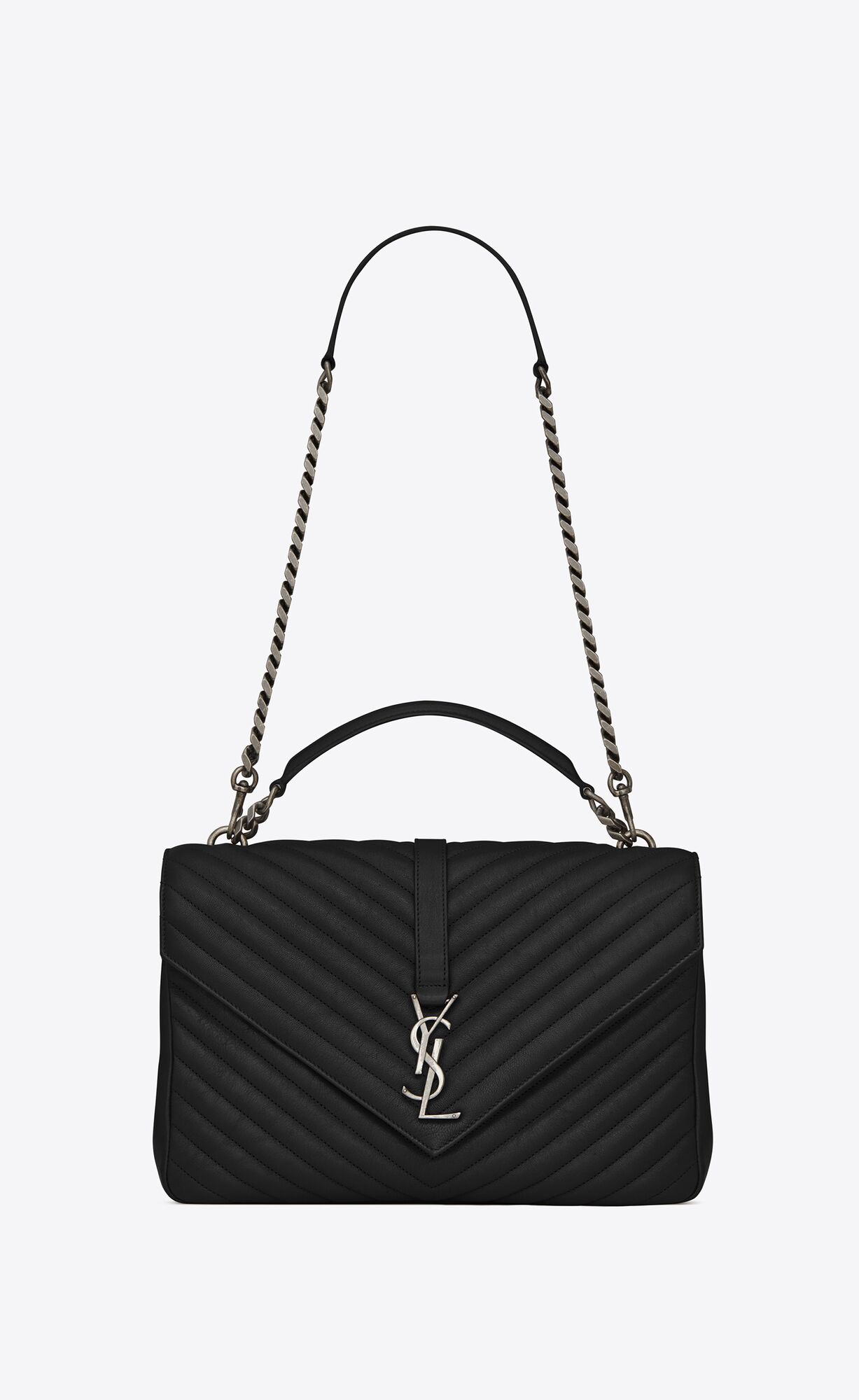 YSL College Large Chain Bag In Prešívané Kozene Čierne | 04329-GBDO