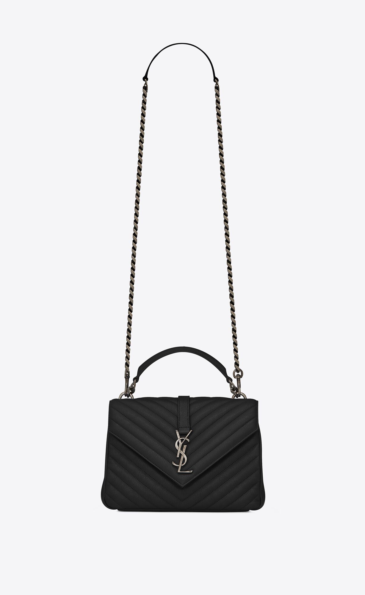 YSL College Medium Chain Bag In Prešívané Kozene Čierne | 15640-GHBP