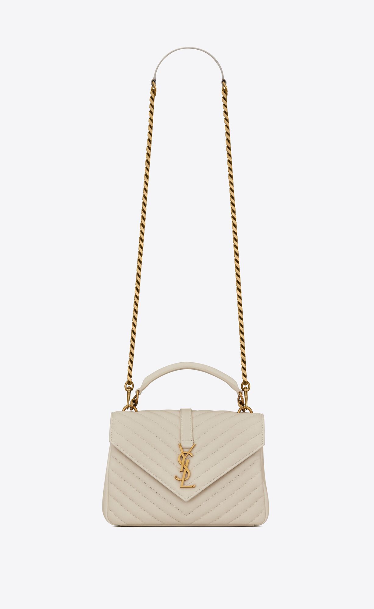 YSL College Medium Chain Bag In Prešívané Kozene Blanc Vintage | 53721-XNJD