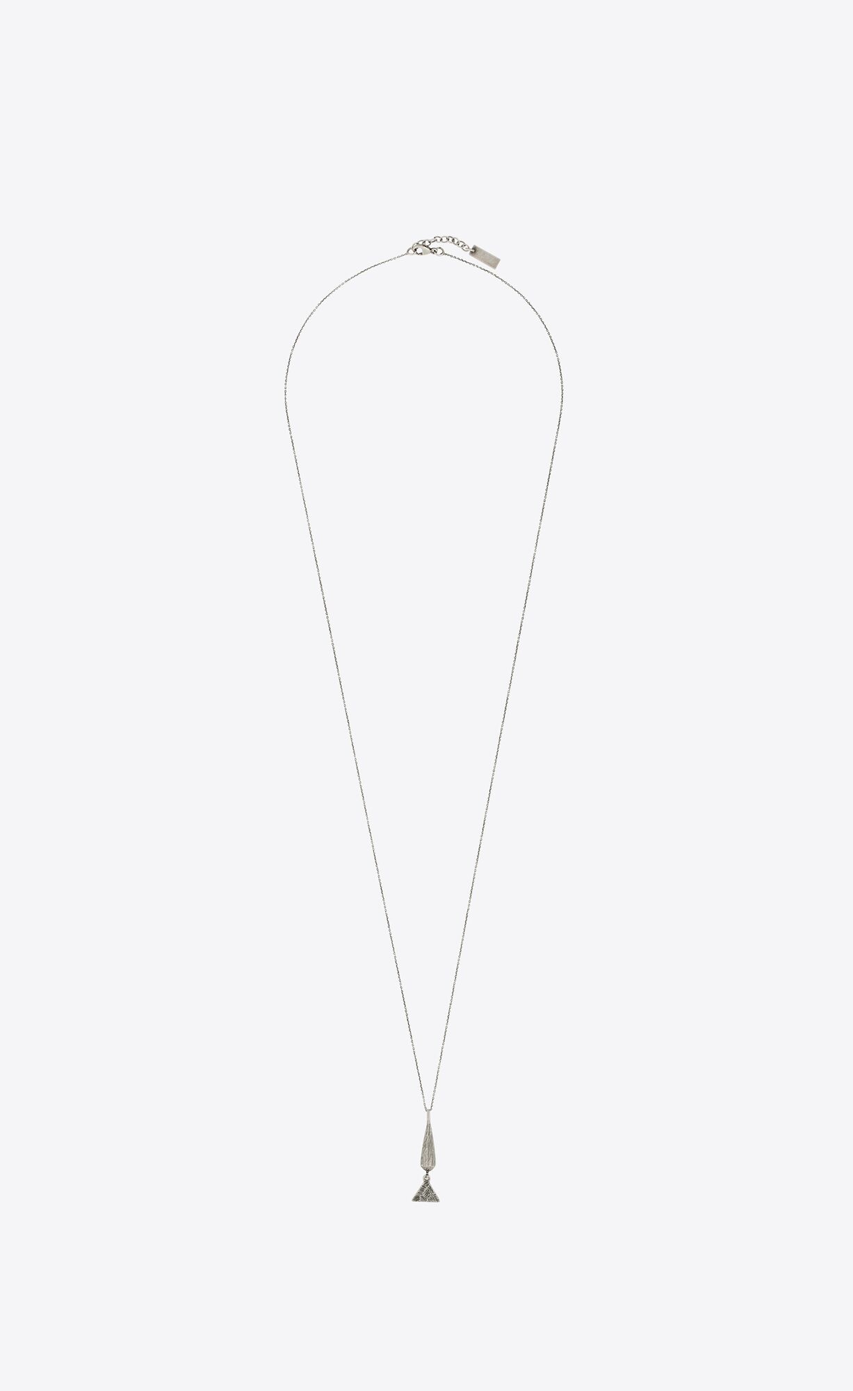 YSL Cone And Triangle Charm Necklace In Metal Strieborne | 09675-KRUB