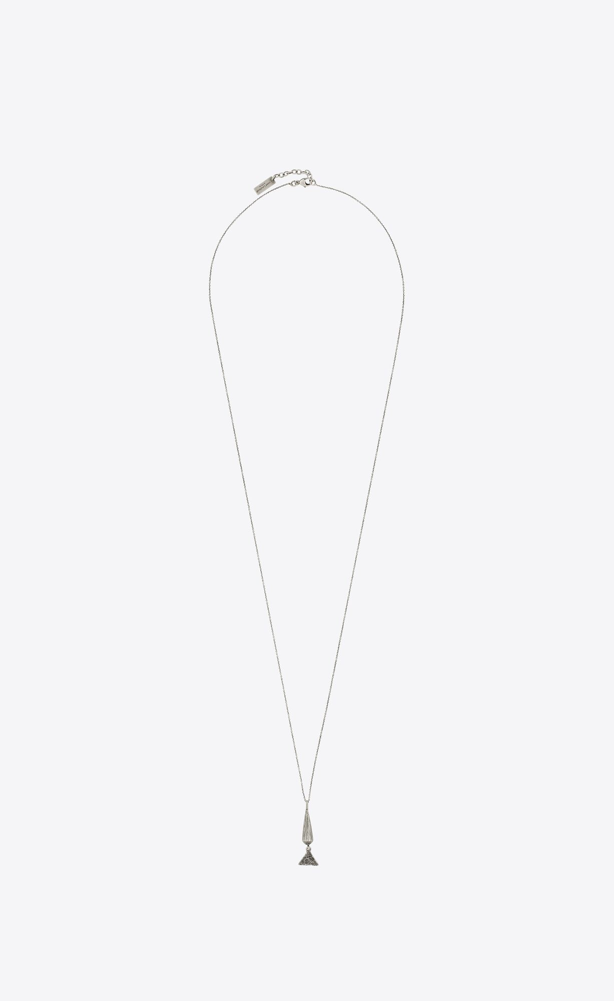 YSL Cone And Triangle Charm Necklace In Metal Strieborne | 09675-KRUB