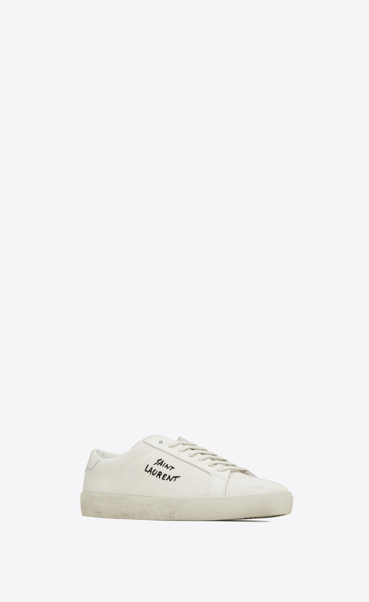 YSL Court Klasické Sl/06 Embroidered Sneakers In Platene And Kozene Krém | 85634-YXHM