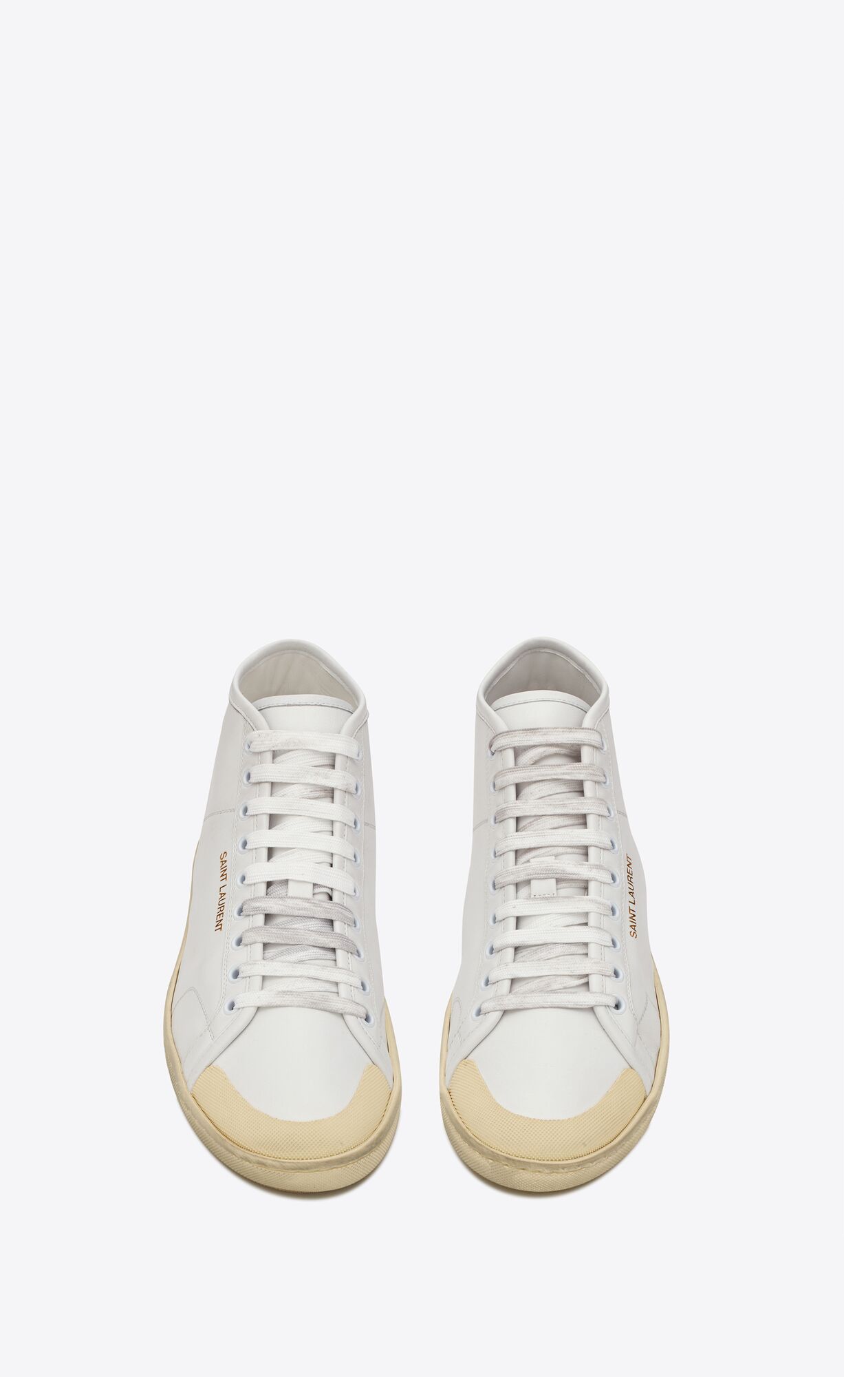 YSL Court Klasické Sl/39 Stredne-top Sneakers In Grained Kozene Biele | 67513-SRGP