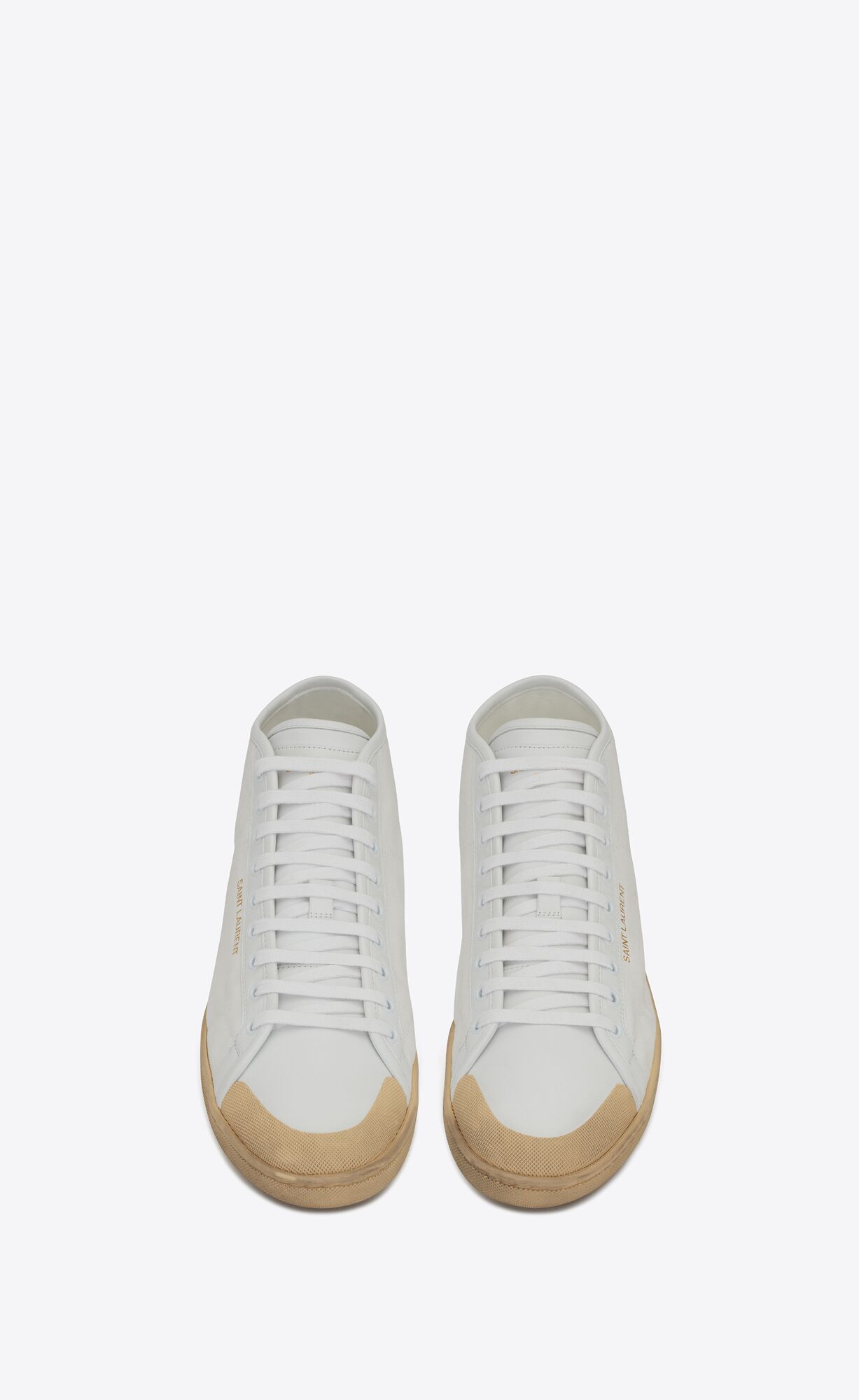 YSL Court Klasické Sl/39 Stredne-top Sneakers In Platene And Kozene Biele | 82469-NFQG