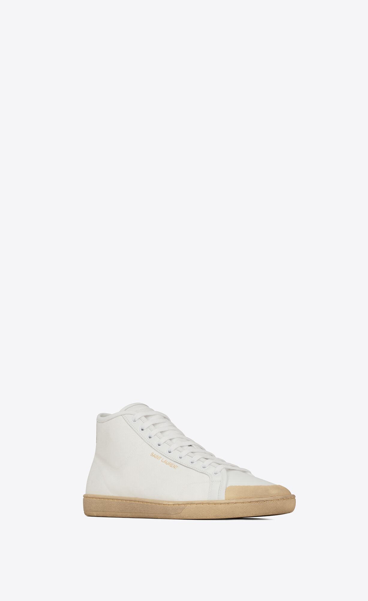 YSL Court Klasické Sl/39 Stredne-top Sneakers In Platene And Kozene Biele | 82469-NFQG