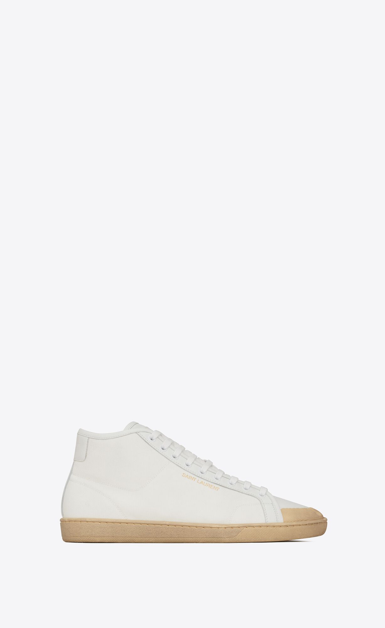 YSL Court Klasické Sl/39 Stredne-top Sneakers In Platene And Kozene Biele | 96385-VIFR