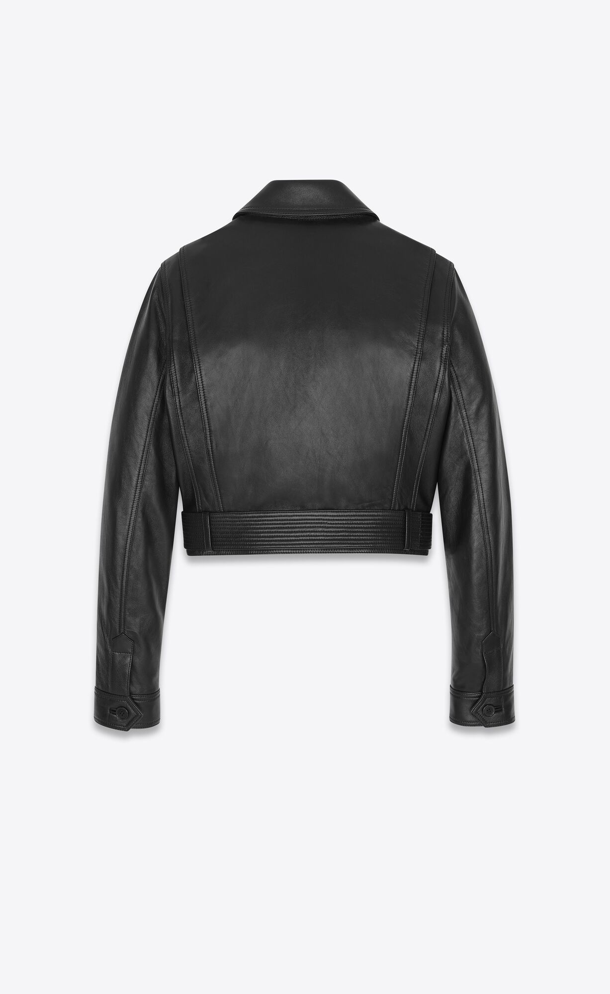 YSL Cropped Jacket In Drummed Lambskin Noir | 06395-YOKP