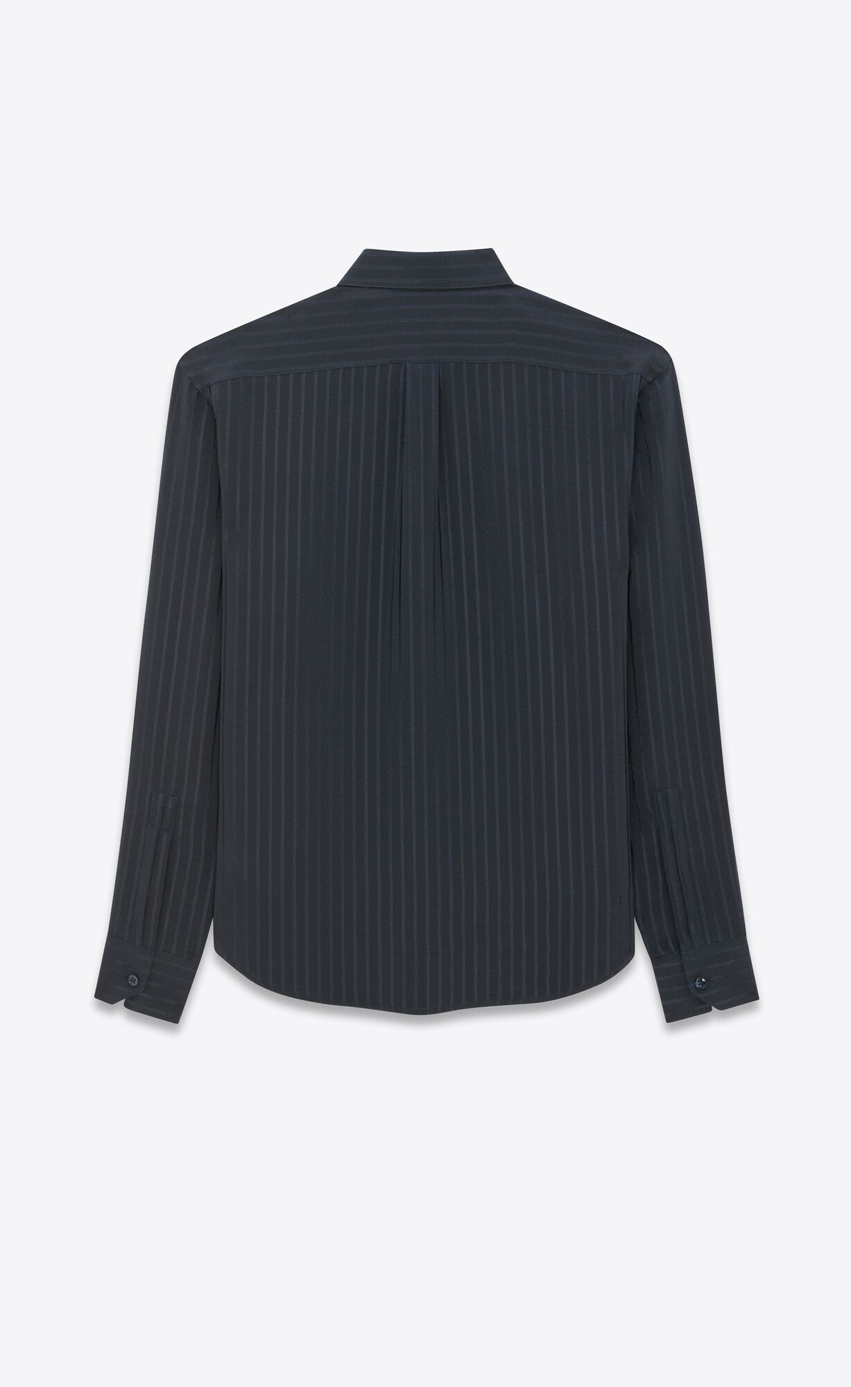 YSL Cropped Shirt In Mat And Shiny Pruhované Silk Bleu Nuit | 79154-DSNU