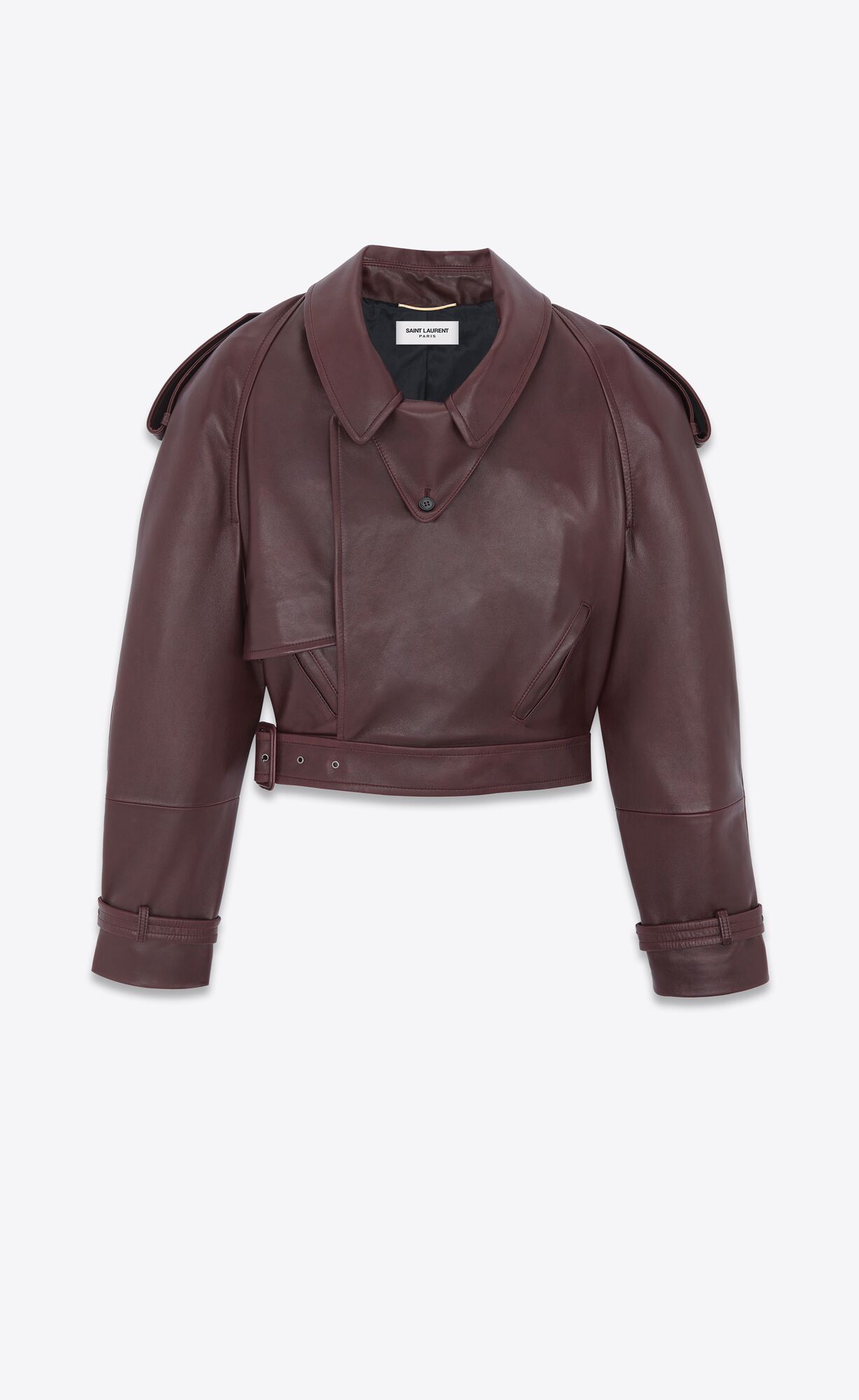 YSL Cropped Trench In Shiny Lambskin Bordove | 62097-MYKD