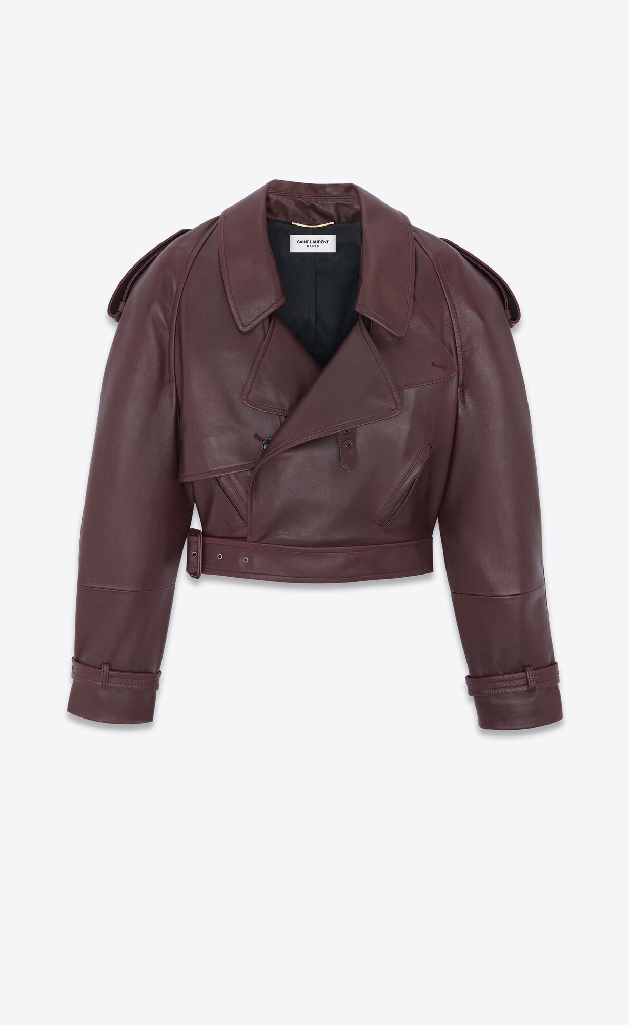 YSL Cropped Trench In Shiny Lambskin Bordove | 62097-MYKD