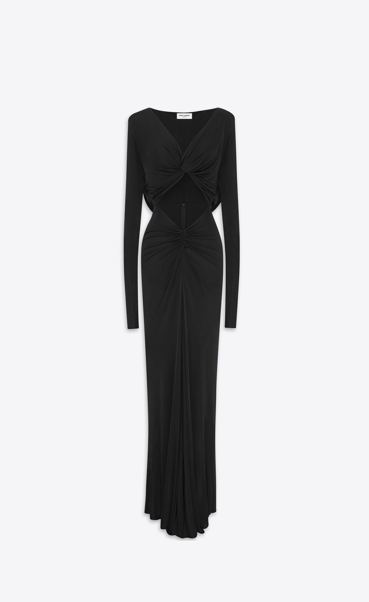 YSL Cut-out Long Saty In Shiny Jersey Čierne | 35296-PKBM