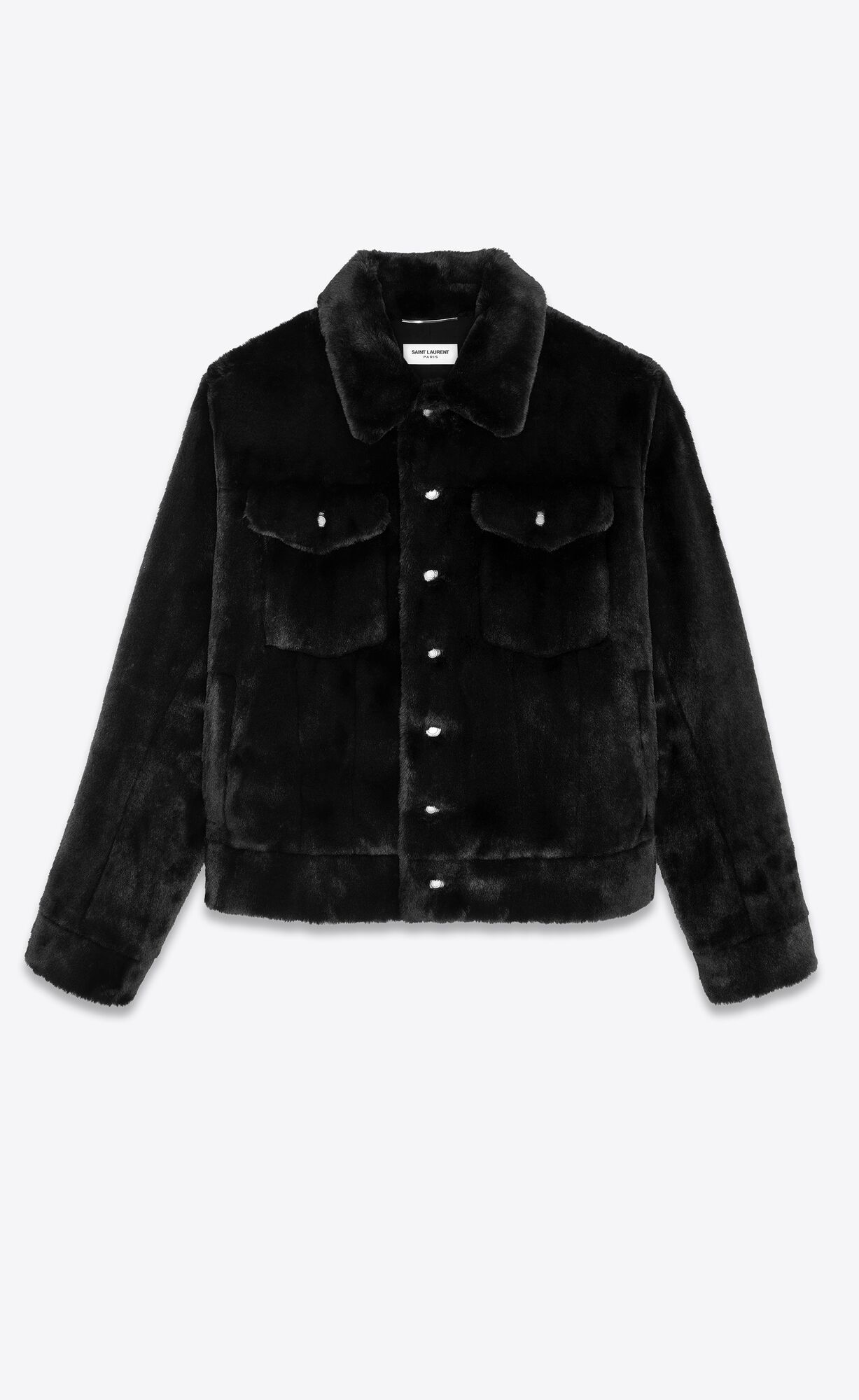 YSL Denim Jacket In Animal-free Fur Noir | 63807-XBKJ