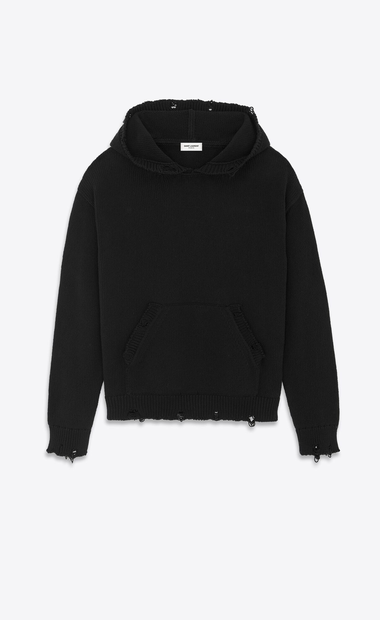 YSL Distressed Hoodie In Bavlnene Noir | 19853-DIWZ