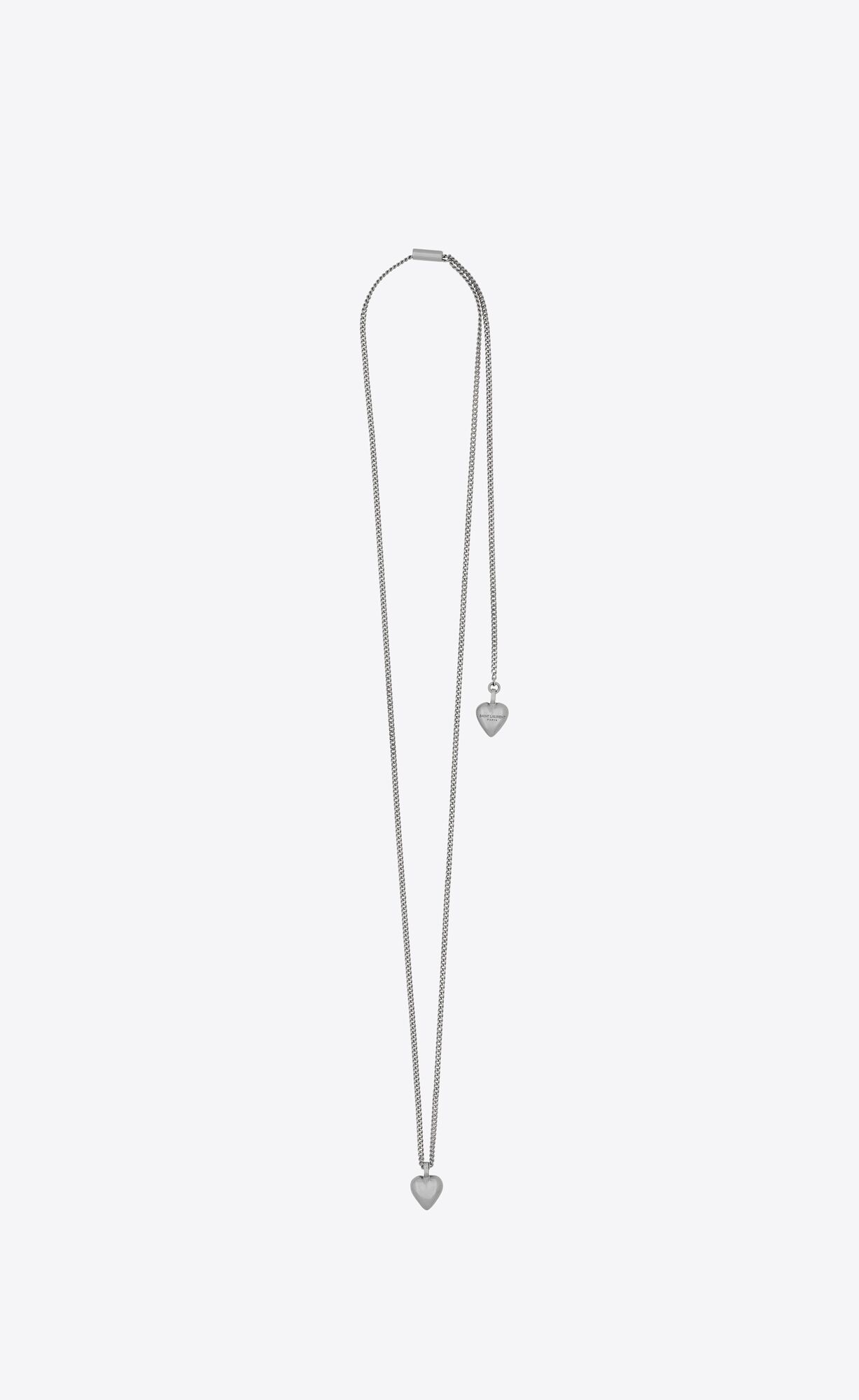 YSL Double Heart Charm Sliding Necklace Palladium | 40925-QPYS