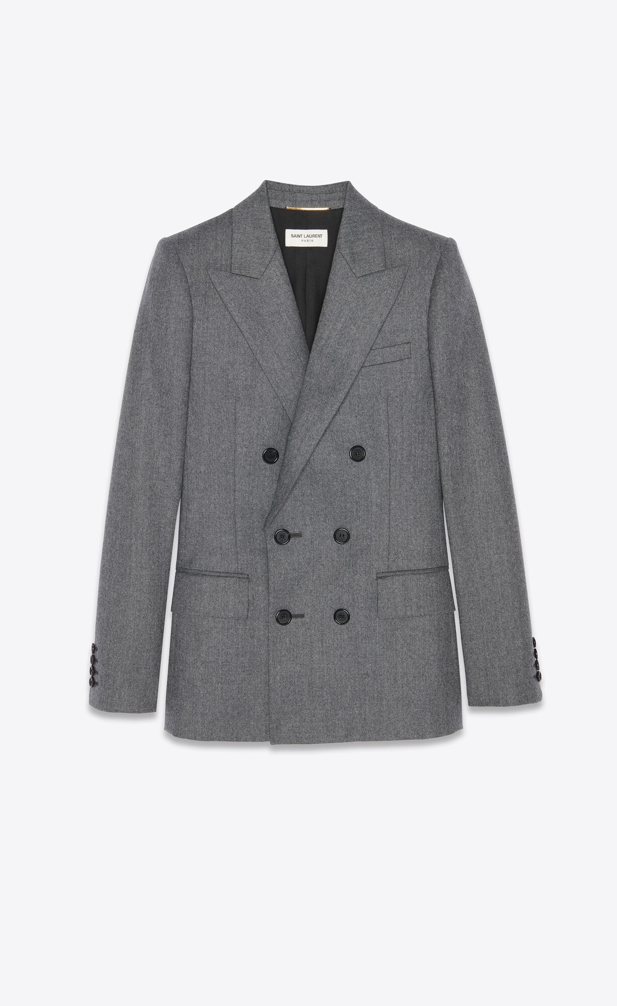 YSL Double-breasted Jacket In Flannel Gris | 84925-OSUT