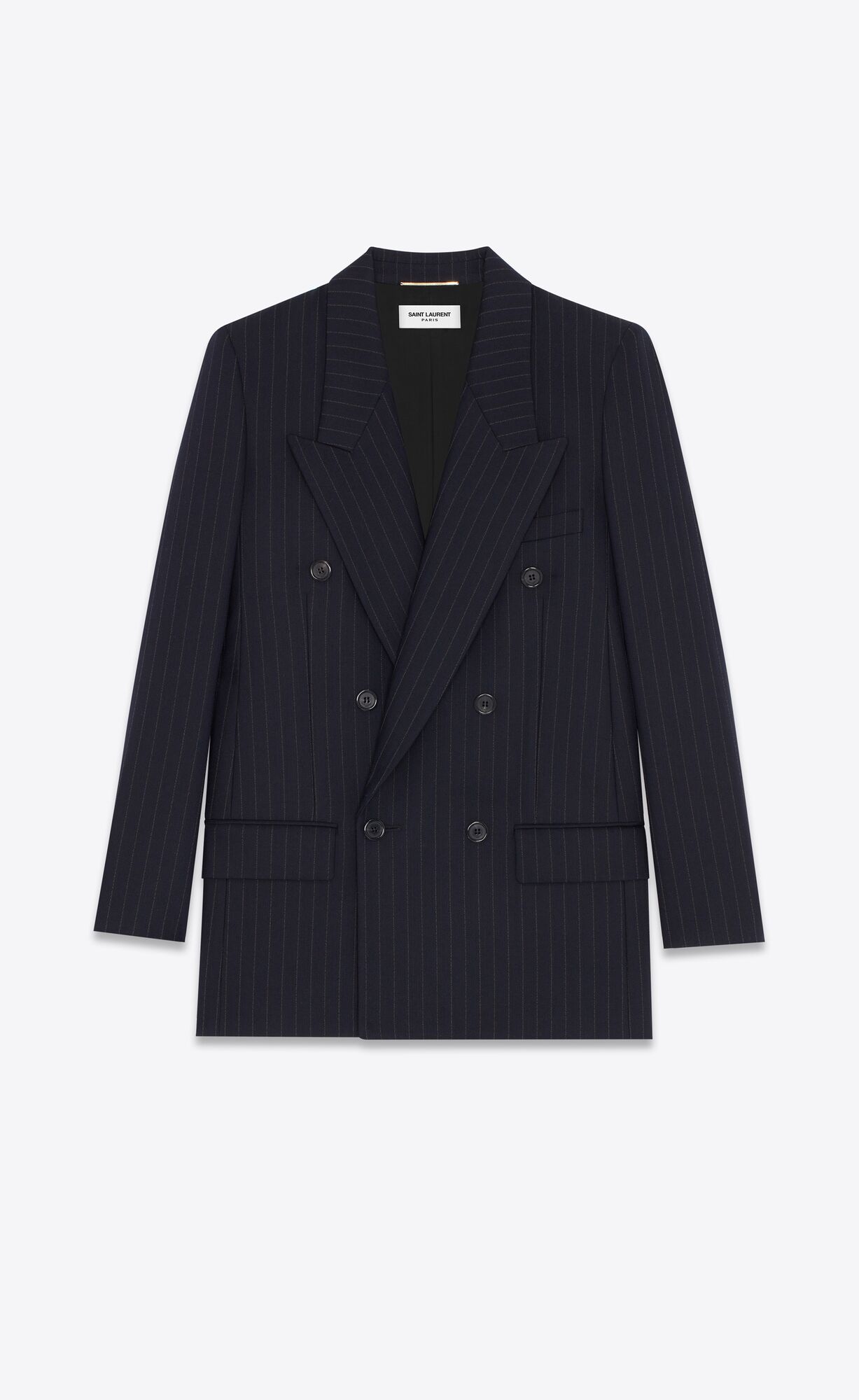 YSL Double-breasted Jacket In Pruhované Vlna Modre | 15394-UEVY