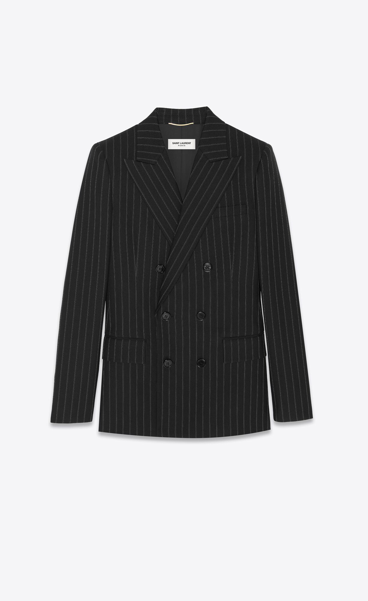 YSL Double-breasted Jacket In Pruhované Vlna Noir Craie | 19403-QVKS