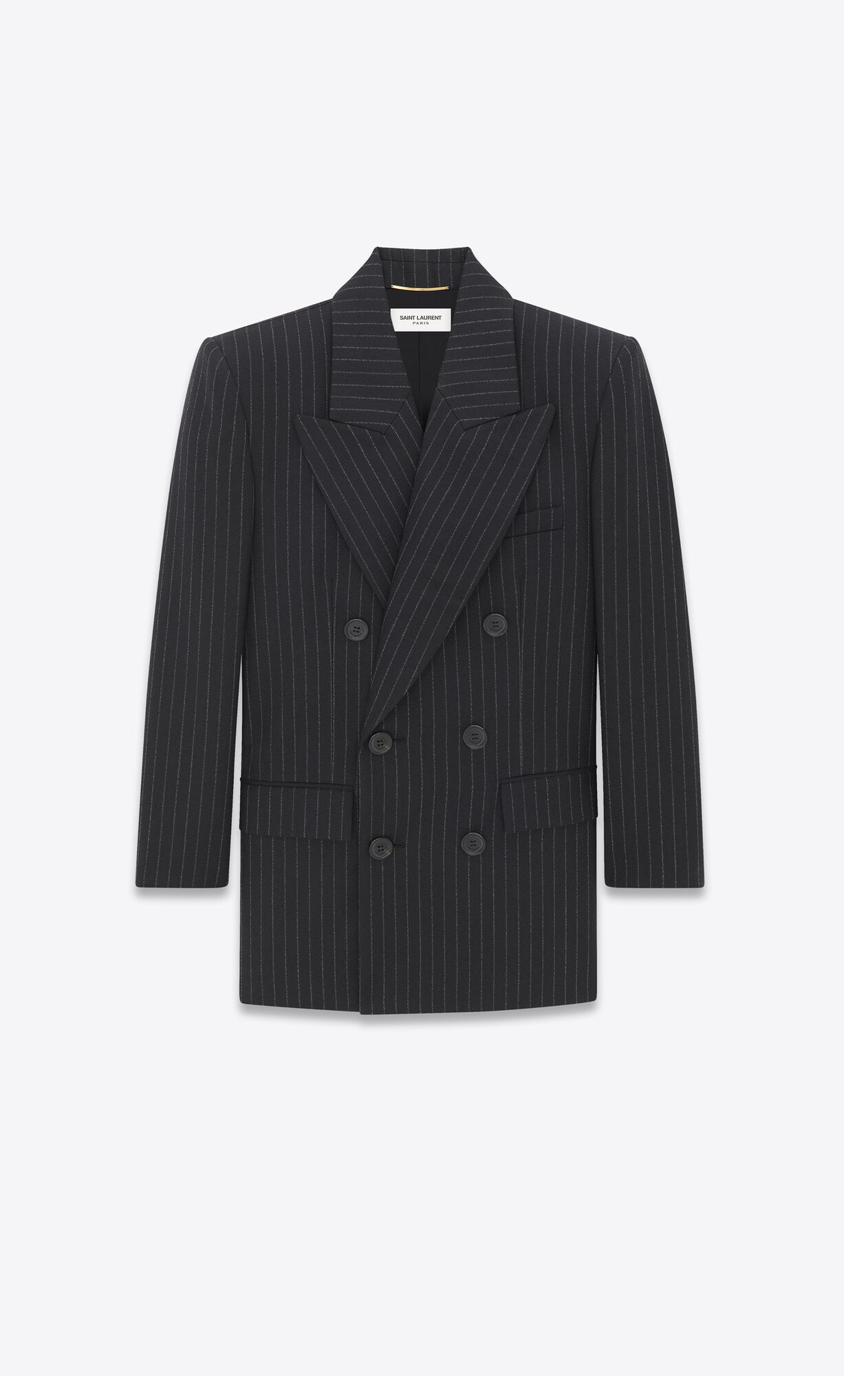 YSL Double-breasted Jacket In Rive Gauche Pruhované Flannel Noir Blanc | 49370-CZWR