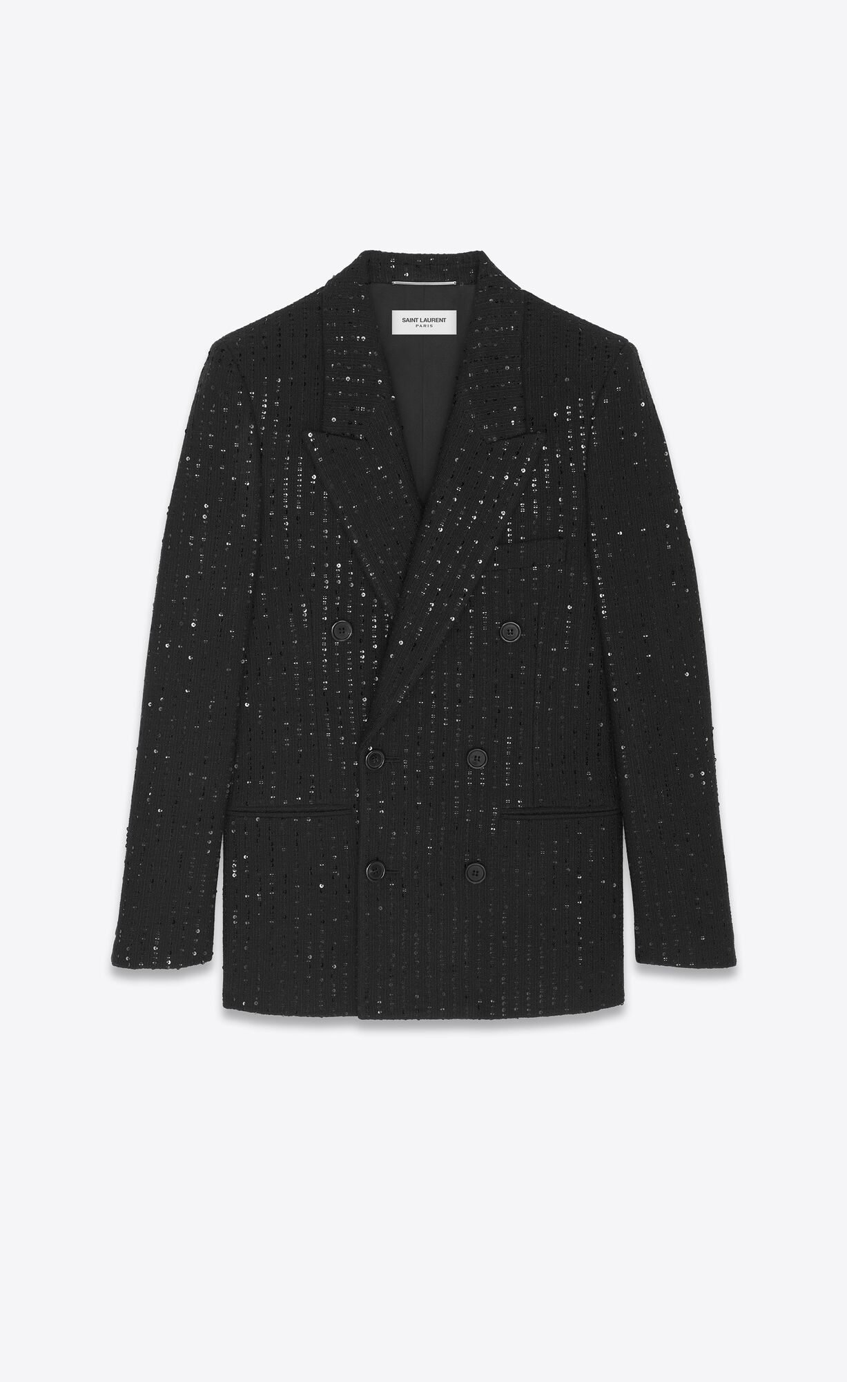 YSL Double-breasted Jacket In Sequined Tweed Noir Brilliant | 97816-CIBH