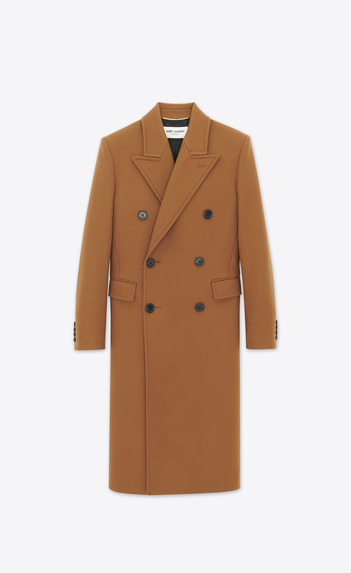 YSL Double-breasted Long Coat In Vlna Hnede | 02618-EGRX