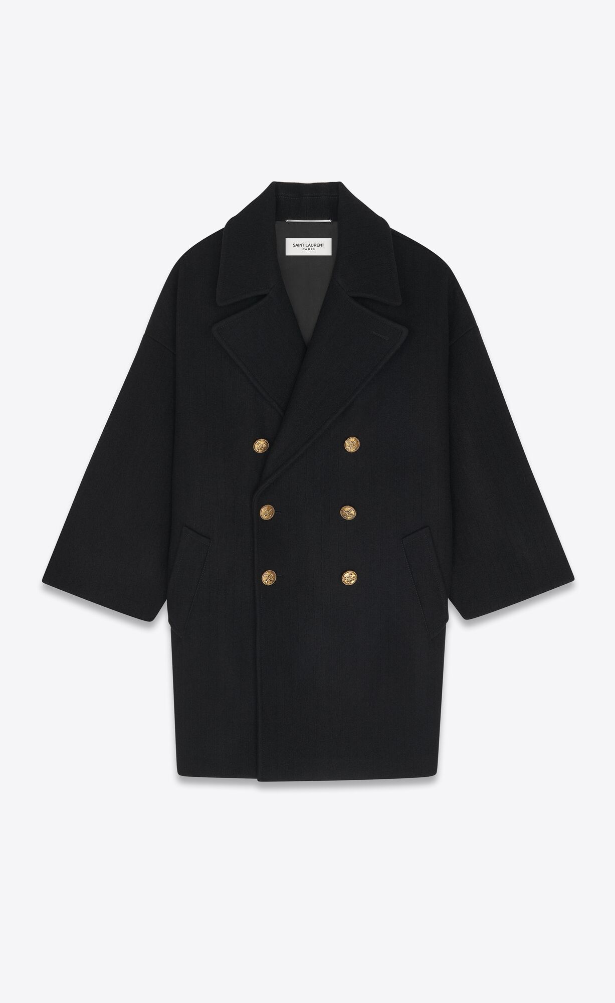 YSL Double-breasted Peacoat In Vlna Noir | 10328-TKLM