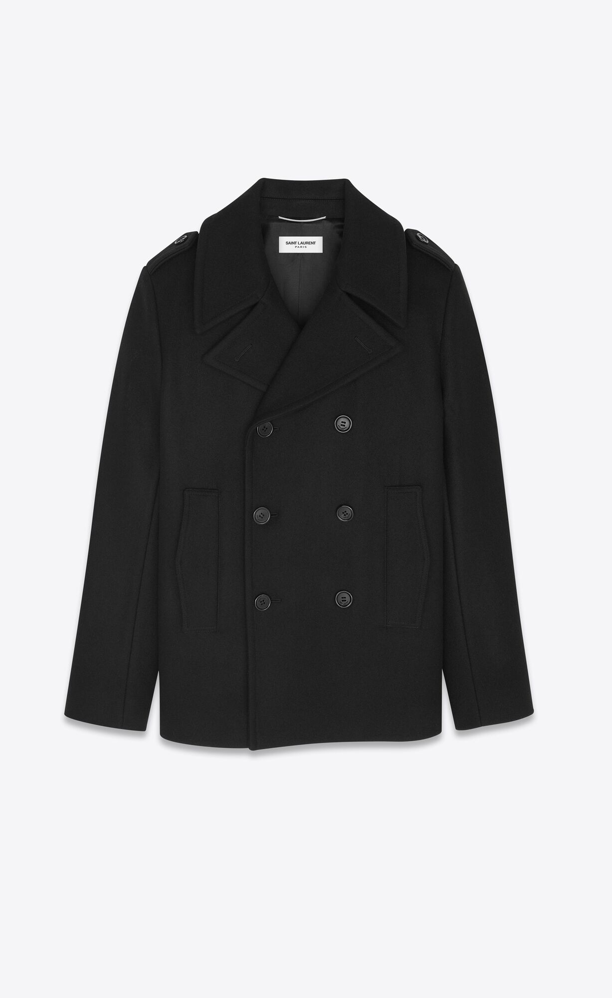 YSL Double-breasted Peacoat In Vlna Čierne | 72496-DNGK