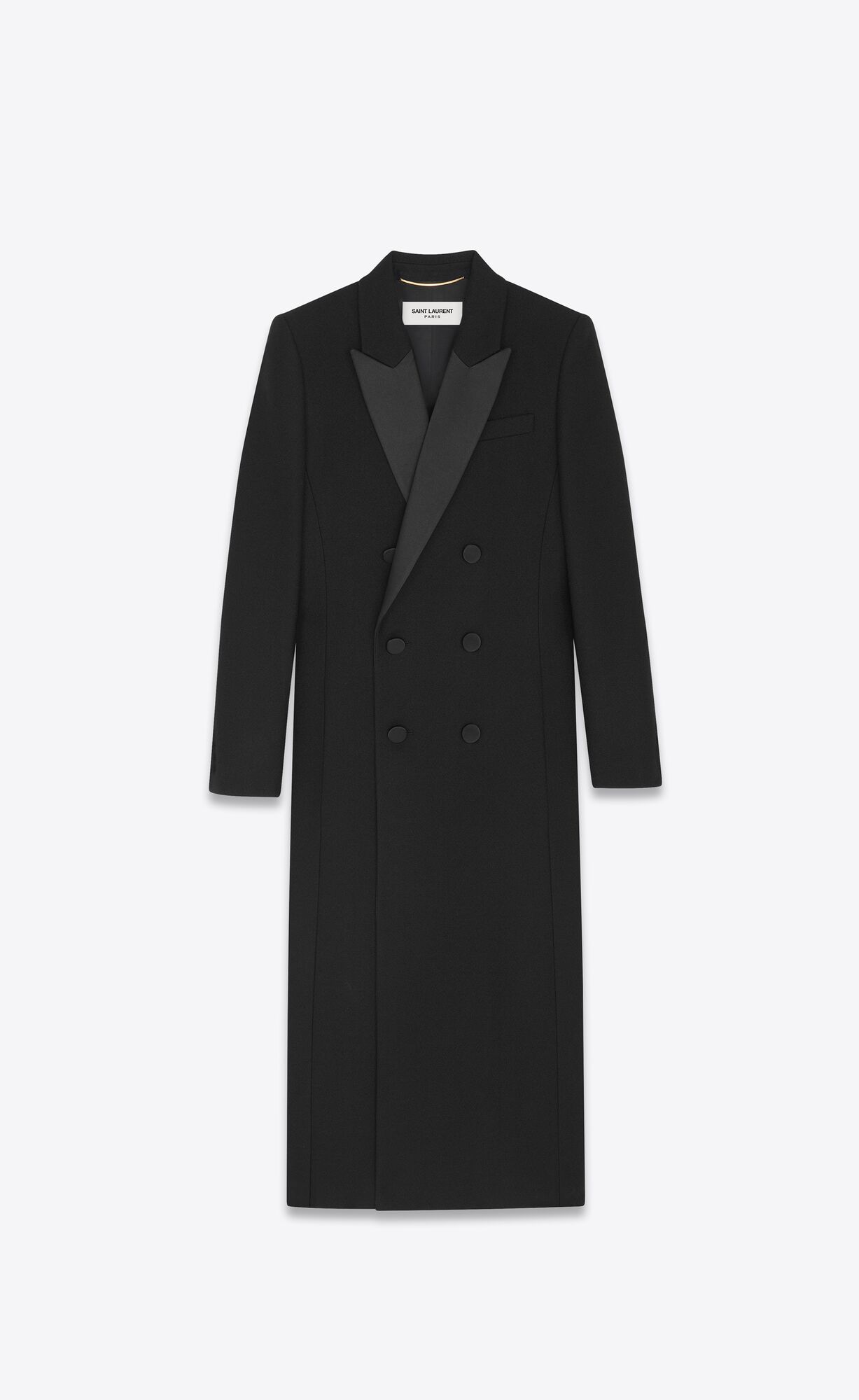 YSL Double-breasted Tuxedo Coat In Crepe Vlna Noir | 51204-PBIO