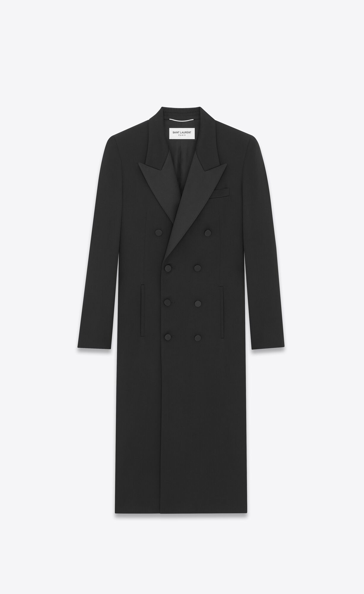 YSL Double-breasted Tuxedo Coat In Satin Vlna Čierne | 09865-UAXY