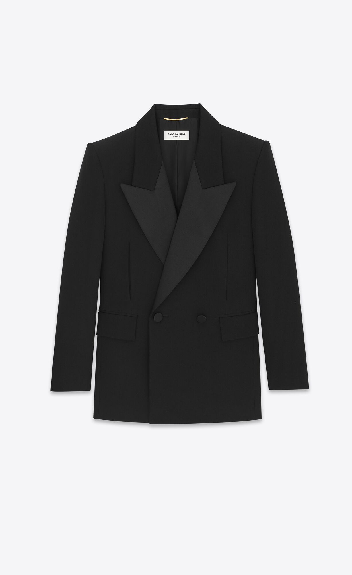 YSL Double-breasted Tuxedo Jacket In Grain De Poudre Čierne | 14932-QOCF