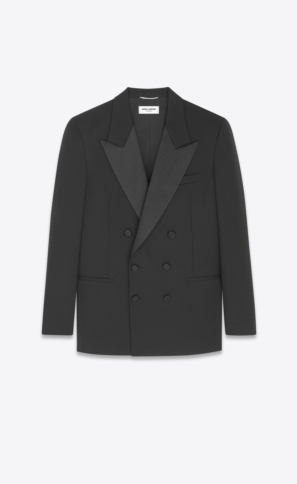 YSL Double-breasted Tuxedo Jacket In Grain De Poudre Noir | 34689-ZSTQ