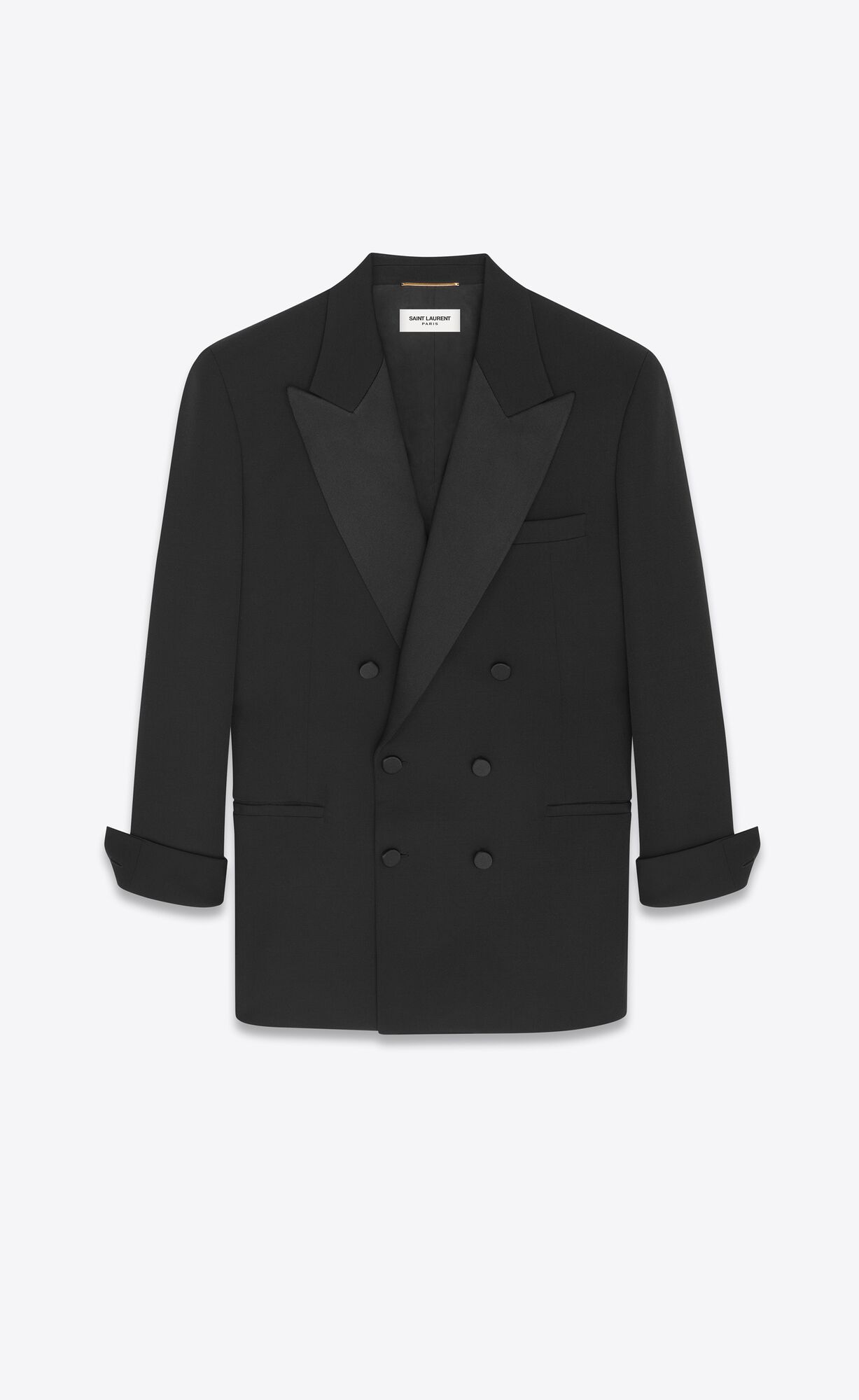 YSL Double-breasted Tuxedo Jacket In Grain De Poudre Noir | 76810-FUCP